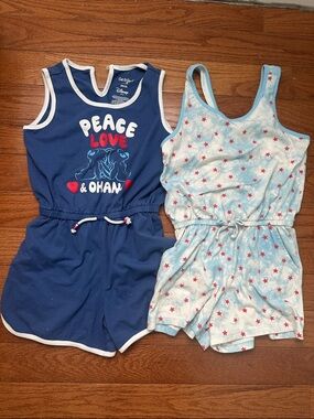 Cat & Jack Set of 2 Rompers Navy Blue and Light Blue with Stars Tank Top.